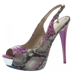 Loriblu Two Tone Faux Python Peep Toe Slingback Sandals Size 38