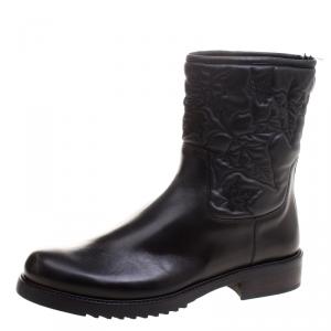 Loriblu Black Vine Leaves Embroidered Leather Flat Boots Size 41