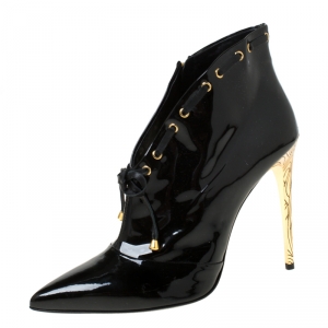 Loriblu Black Patent Leather Pointed Toe Lace Booties Size 39