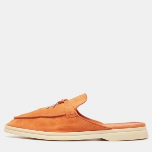 Pre Owned Loro Piana Orange Suede Babouche Charms Walk Mules Size 42