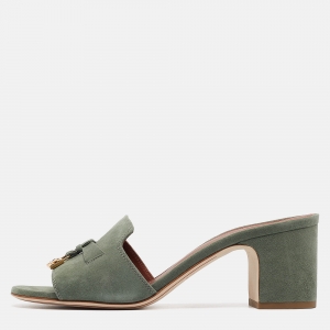 Pre Owned Loro Piana Green Suede Summer Charms Slide Sandals Size 38.5