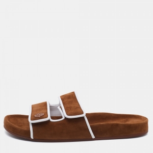 Loro Piana Brown/White Suede and Leather Waikiki Flat Slides Size 38