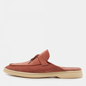 Pre Owned Loro Piana Orange Suede Babouche Charms Walk Mules Size 37