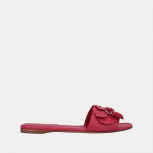 Pre Owned Loro Piana Red Leather Flat Slides Size 40