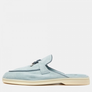 Pre Owned Loro Piana Blue Suede Babouche Charms Walk Flat Mules Size 39.5