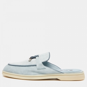 Pre Owned Loro Piana Blue Suede Babouche Charms Walk Flat Mules Size 38