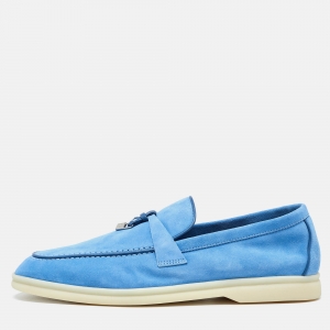 Pre Owned Loro Piana Blue Suede Summer Charms Walk Slip on Loafers Size 40