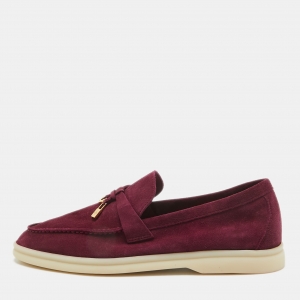 Pre Owned Loro Piana Burgundy Suede Summer Charms Walk Loafers Size 36.5