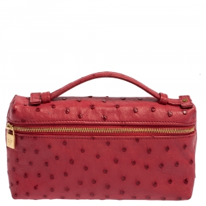 Loro Piana Fuchsia Ostrich Zip Pouch