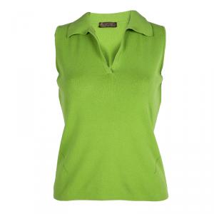 Loro Piana Green Knit Collared Sleeveless Top M