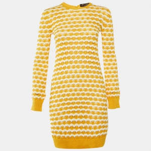 مملوكة مسبقًا Loro Piana Yellow Silk & Cotton Crochet Knit Mini Dress S