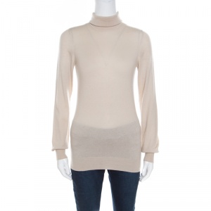Pre Owned Loro Piana Beige Cashmere Turtle Neck Sweater S