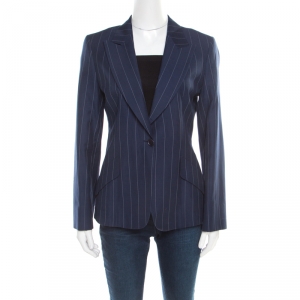 Loro Piana Navy Blue and White Striped Cotton Cloud Blazer S
