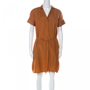 Loro Piana Tan Brown Cotton Belted Shirt Dress S