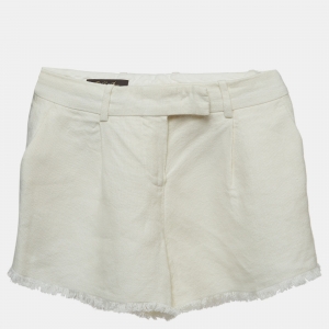 Loro Piana Cream Linen Pleat Detail Shorts S