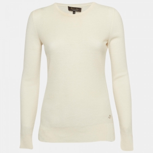 Loro Piana Cream Cashmere Knit Crew Neck Sweater S