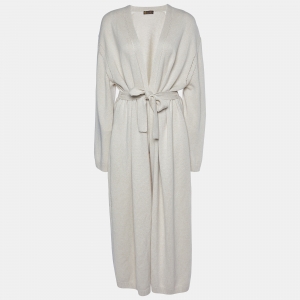 Pre Owned Loro Piana Beige Cashmere Knit Belted Long Cardigan M
