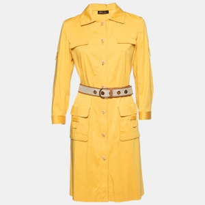 Pre Owned Loro Piana Yellow Cotton Belted Coat Dress M