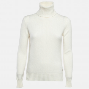 Pre Owned Loro Piana White Baby Cashmere Knit Turtle Neck Sweater S