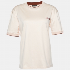 Pre Owned Loro Piana Peach Logo Print Cotton Crew Neck T-Shirt XXS 