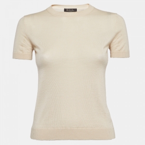 Pre Owned Loro Piana Beige Cashmere Knit Top S