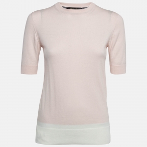 Pre Owned Loro Piana Pink Wool Knit Short Sleeve Sweatshirt S