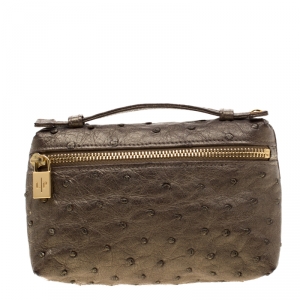 مملوكة مسبقًا Loro Piana Olive Green Ostrich Leather Mini Pouch L19