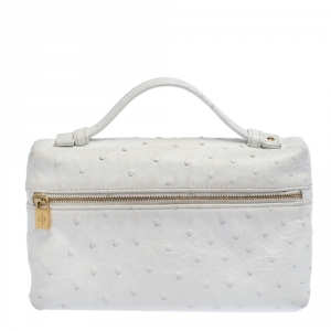 Loro Piana White Ostrich Medium Zip Pouch