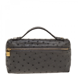 Loro Piana Grey Ostrich Zip Pouch
