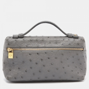 Loro Piana Grey Ostrich Leather Zip L19 Pouch