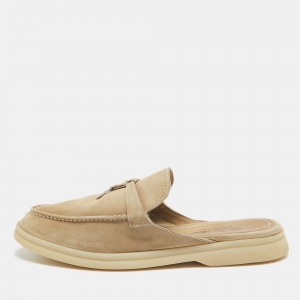 Pre Owned Loro Piana Beige Suede Babouche Charms Walk Flat Mules Size 38