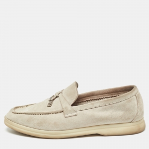 Pre Owned Loro Piana Grey Suede Summer Charms Walk  Loafers Size 38