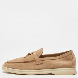 Pre Owned Loro Piana Beige Suede Summer Charms Walk Slip On Loafers Size 36.5