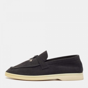 Pre Owned Loro Piana  Black Suede Summer Charms Walk Loafers  Size 36.5