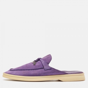 Pre Owned Loro Piana Purple Suede Babouche Charms Walk Mules Size 38