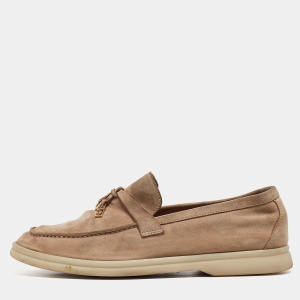 Loro Piana Beige Suede Summer Charms Walk Loafers Size 37.5