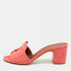 Pre Owned Loro Piana Pink Suede Summer Charms Mules Size 40