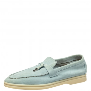 Pre Owned Loro Piana Blue Suede Summer Charms Walk Slip On Loafers Size 39