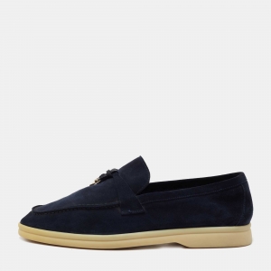 Pre Owned Loro Piana Navy Blue Suede Summer Charms Walk Loafers Size 39