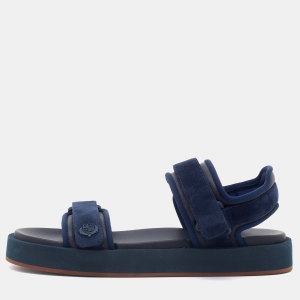 Loro Piana Navy Blue Suede and Leather Waikiki Flat Sandals Size 38