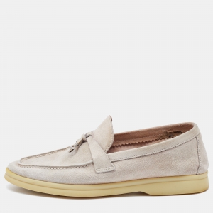 Pre Owned Loro Piana Light Grey Suede Summer Charms Walk Loafers  Size 37
