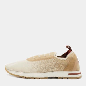 Loro Piana White/Beige Knit Fabric 360 Flexy Walker Sneakers Size 41 