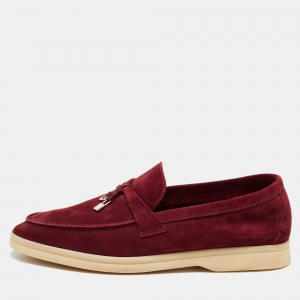 Pre Owned Loro Piana Burgundy Suede Summer Charms Loafers Size 38