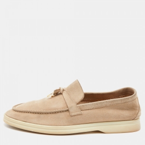 Pre Owned Loro Piana Beige Nubuck Leather Summer Charms Walk Slip On Loafers Size 36.5