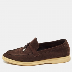 Loro Piana Dark Brown Suede Summer Charms Walk Loafers Size 37.5