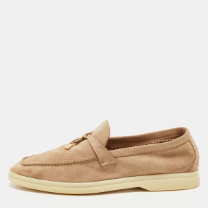 Pre Owned Loro Piana Biege Suede Summer Charms Loafers Size 37.5