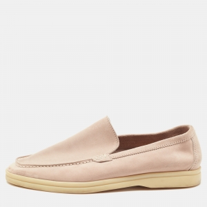 Pre Owned Loro Piana Light Pink Nubuck Leather Summer Walk Loafers Size 37