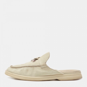 Loro Piana Grey Suede Babouche Charms Walk Mules Size 38