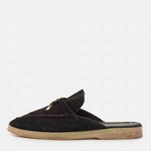 Loro Piana Black Suede Babouche Charms Walk Mules Size 39 
