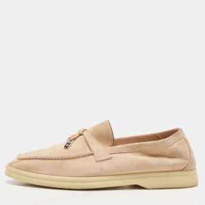 Pre Owned Loro Piana Pink Suede Summer Charms Walk Loafers Size 37.5 